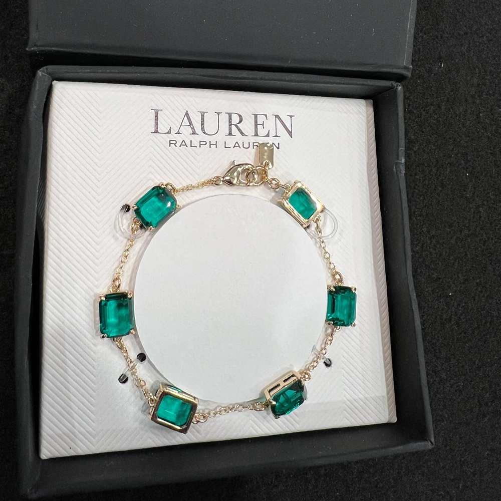 Ralph Lauren Gold Bracelet with Emerald Green Stones - Picture 6 of 6